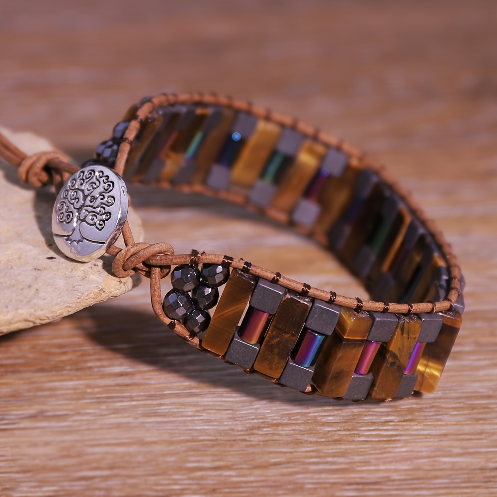 Handcrafted Natural Stone Box Chain Bracelet, Unisex